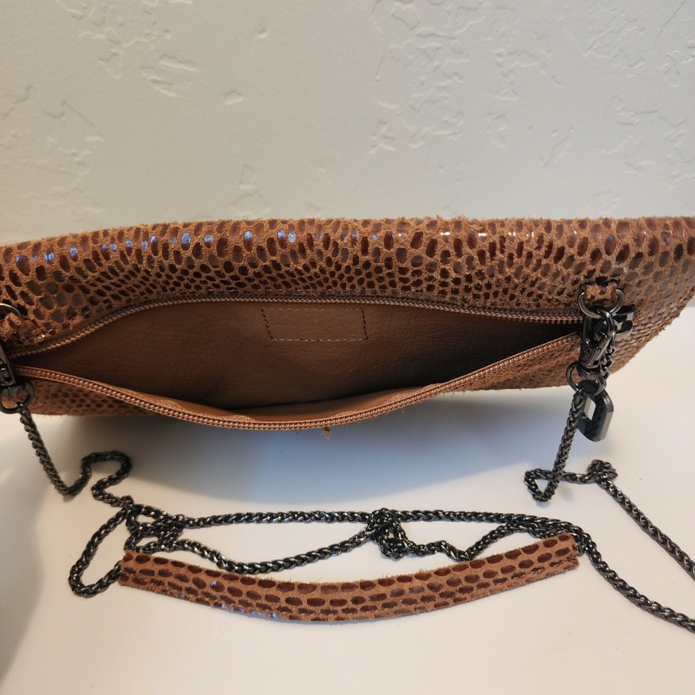 Sorial New York Brown Embossed Leather Snakeskin Chain Strap Clutch Bag - Picture 4 of 4